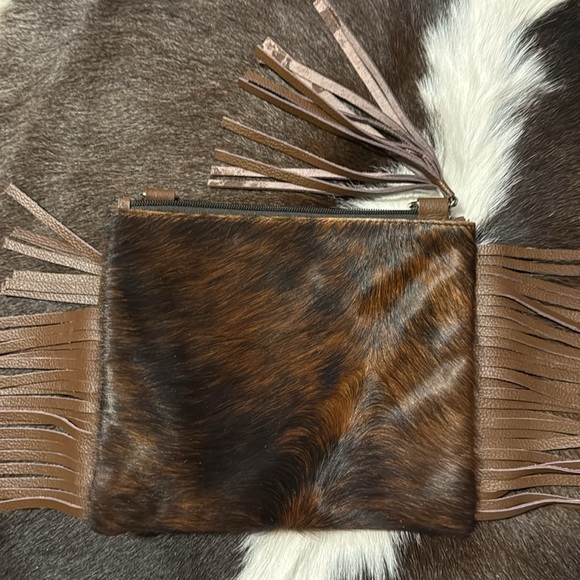 New Handmade Real Cowhide Leather Crossbody Purse Handbag Hair On With Fringes - Picture 9 of 9